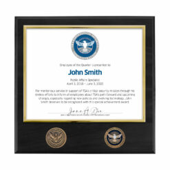 TSA Certificate Plaque w/ 2 Coins